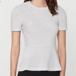 BCBGmaxazria Short Sleeve Peplum Top, Black Stripes Size XS NWOT!